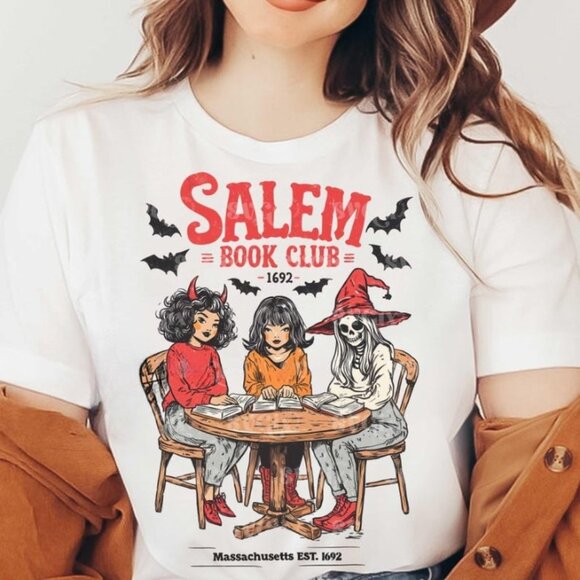 Tops - Salem Book Club Tee, Retro Halloween Tee, Bookish Halloween